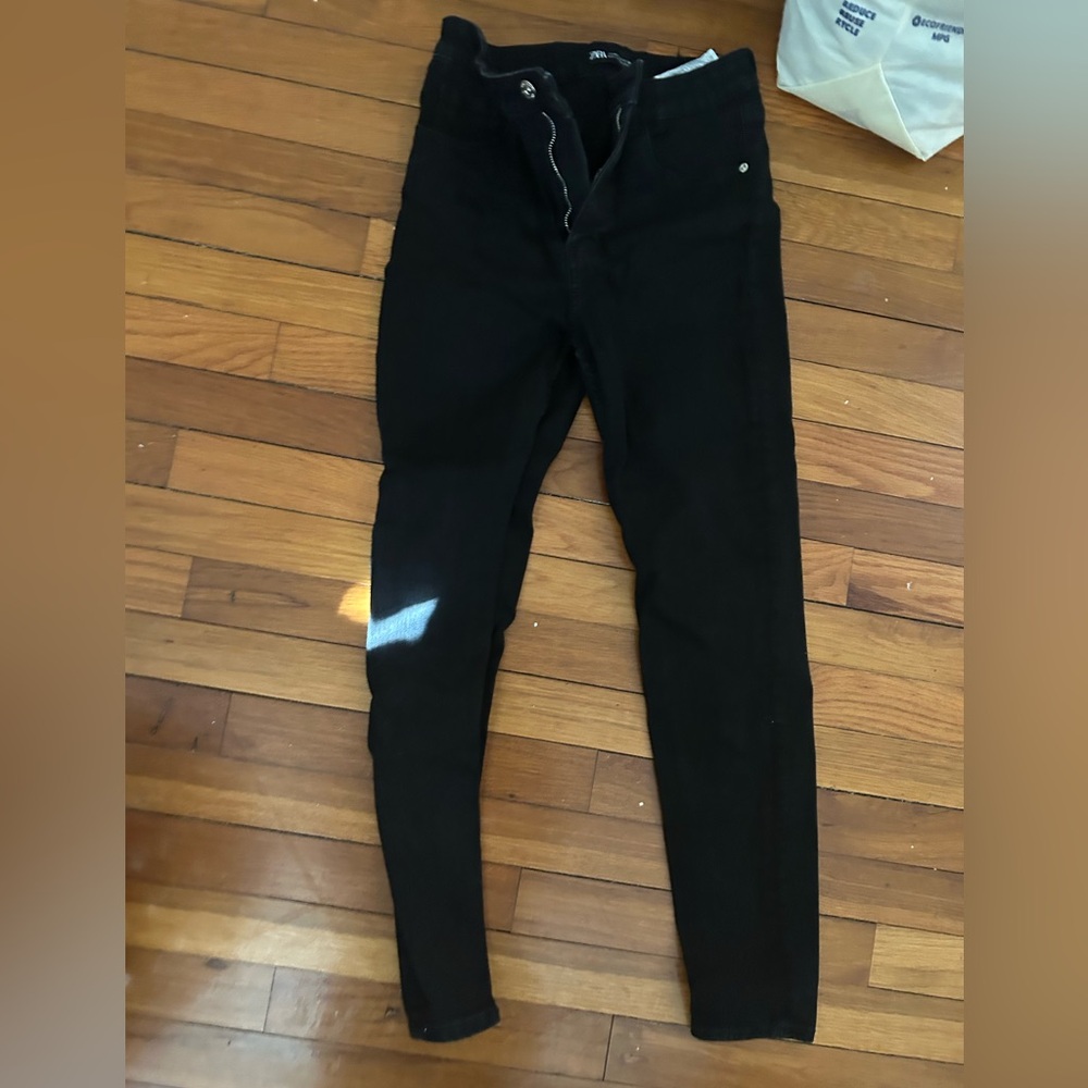 Zara High Waist Stretch Black Skinny Jean, Size 8